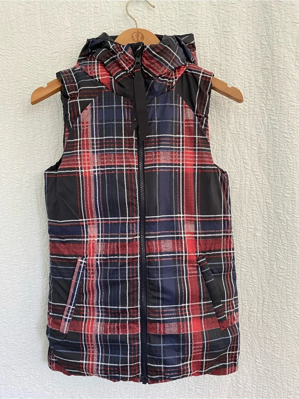 Lululemon NEW The Fluffiest Plaid Quilted Down Hooded Puffer Reversible Vest